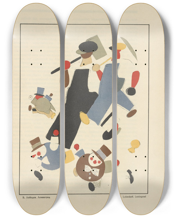 Triptych art skateboard deck of Mikhail Mikhalovich Cheremnykh Russkii Revoliutsionnyi Plakat Pl37 by Mikhail Mikhailovich Cheremnykh (1890-1962)
