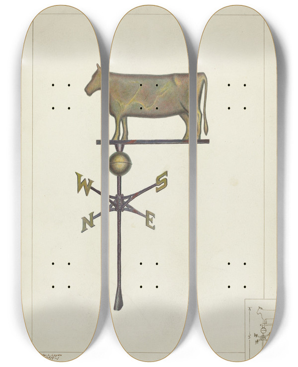 Triptych art skateboard deck of Edward L Loper Weather Vane_9 by Edward L Loper (1916-2011)