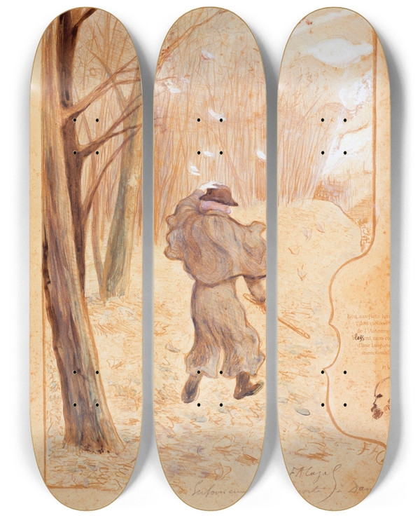 Triptych art skateboard deck of Frdric Auguste Cazals Paul Verlaine Dans Un Paysage Hivernal by Frederic Auguste Cazals (1865-1941)