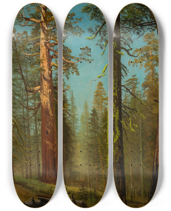 Triptych art skateboard deck of Albert Bierstadt The Grizzly Giant Sequoia Mariposa Grove California by Albert Bierstadt (1830-1902)