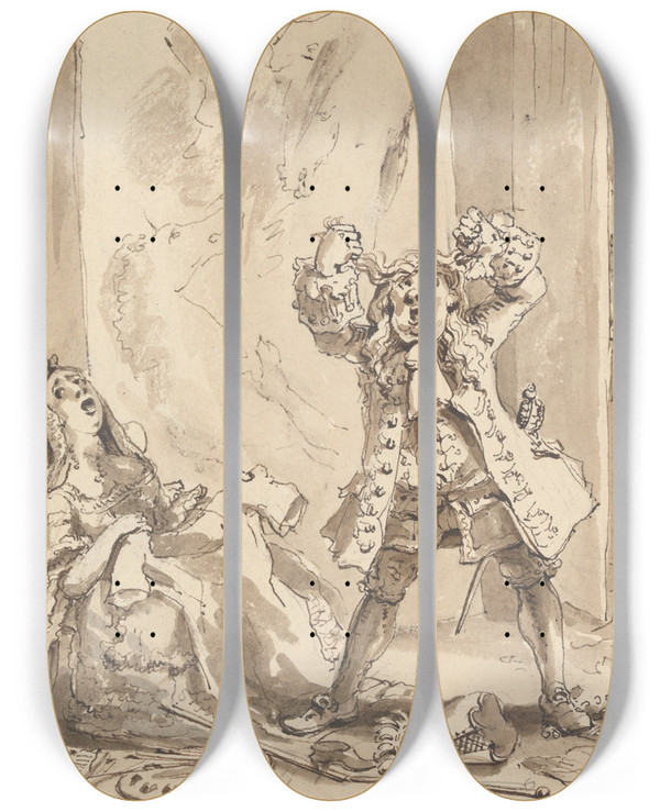 Triptych art skateboard deck of John Thomas Smith The Smock Exposed by John Thomas Smith (1766-1833)