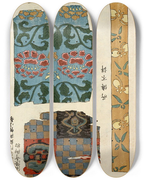 Triptych art skateboard deck of A F Stoddard Company Chinese Prints Pl85 by A F Stoddard Company (1871-1894)