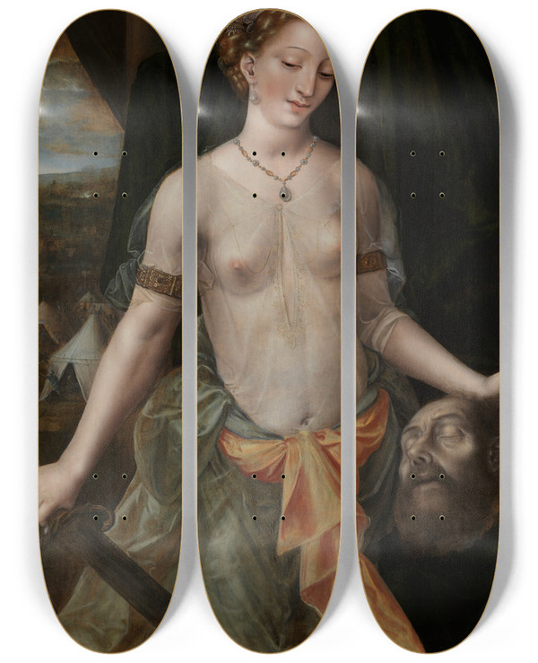 Triptych art skateboard deck of Jan Massijs Judith by Jan Massijs (1510-1575)