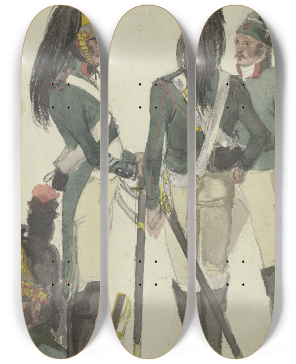 Triptych art skateboard deck of Anton Radl Cuirassier by Anton Radl (1774-1852)