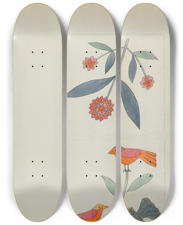 Triptych art skateboard deck of Mildred Prince Applique Quilt_1 by Mildred Prince