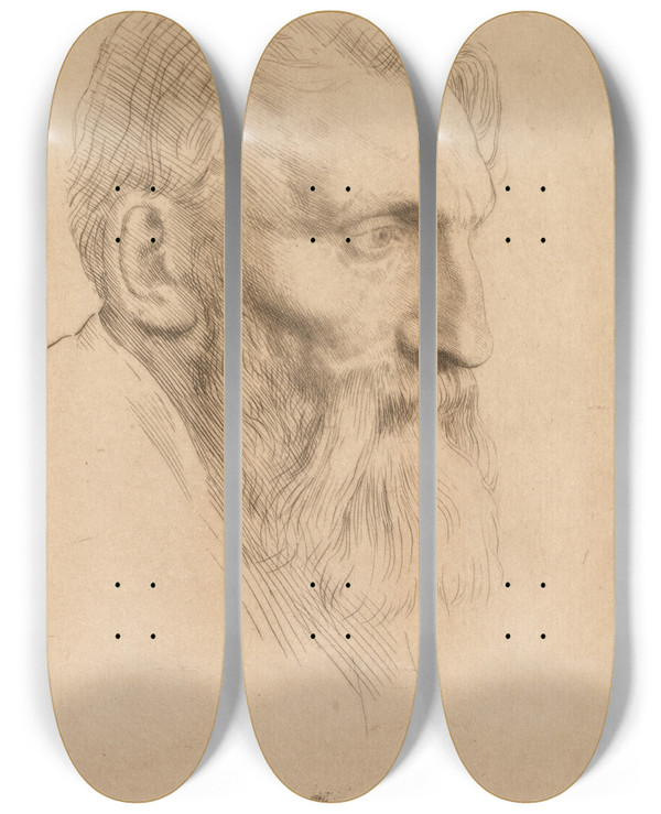 Triptych art skateboard deck of Alphonse Legros Auguste Rodin_1 by Alphonse Legros (1837-1911)
