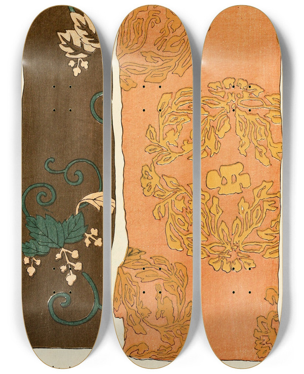 Triptych art skateboard deck of A F Stoddard Company Chinese Prints Pl75 by A F Stoddard Company (1871-1894)