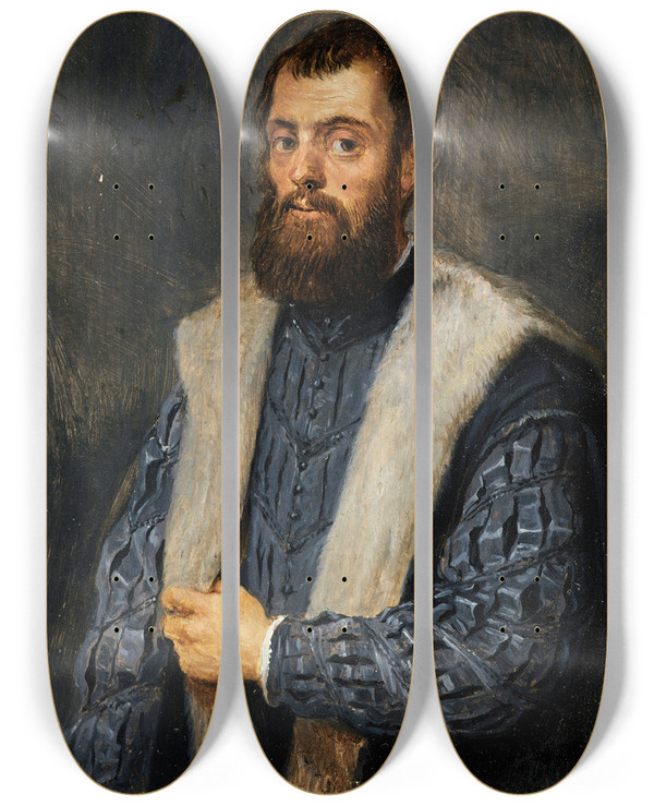 Triptych art skateboard deck of David Teniers The Younger Portrait Of A Man After Titian by David Teniers The Younger (1610-1690)