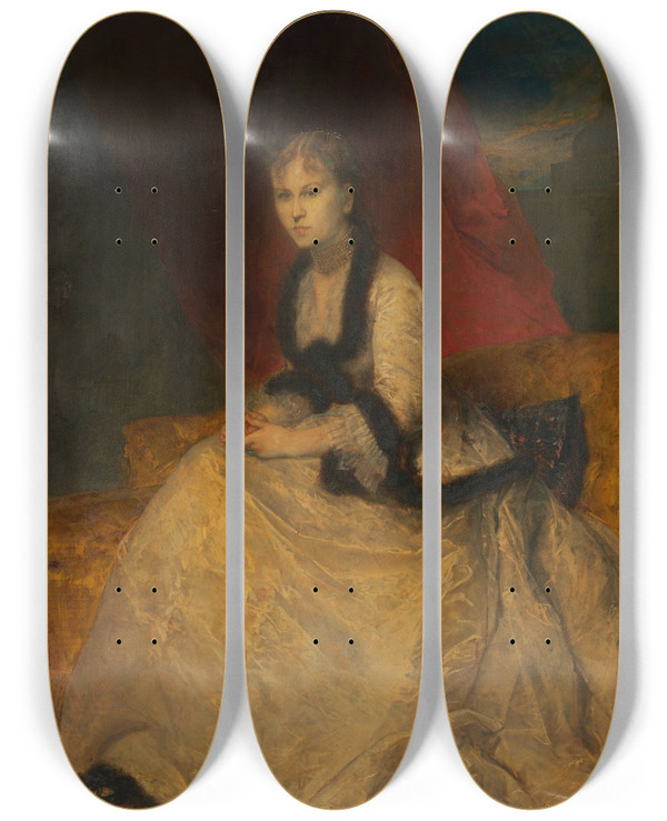 Triptych art skateboard deck of Gustave Ricard Portrait De La Marquise Landolfocarcano by Gustave Ricard (1823-1873)
