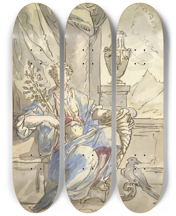 Triptych art skateboard deck of Elias Van Nijmegen Allegorie Van Het Gelukkig Leven by Elias Van Nijmegen (1667-1755)