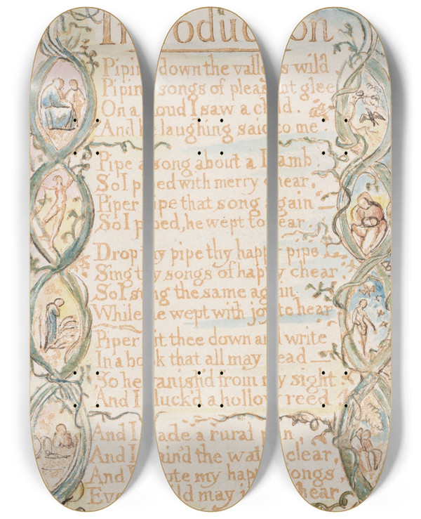 Triptych art skateboard deck of William Blake Pl 3 Intro by William Blake (1757-1827)