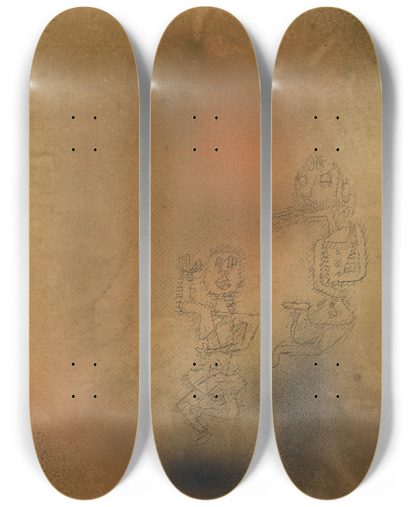 Triptych art skateboard deck of Paul Klee Zwei Seelen Aufwrts by Paul Klee (1879-1940)