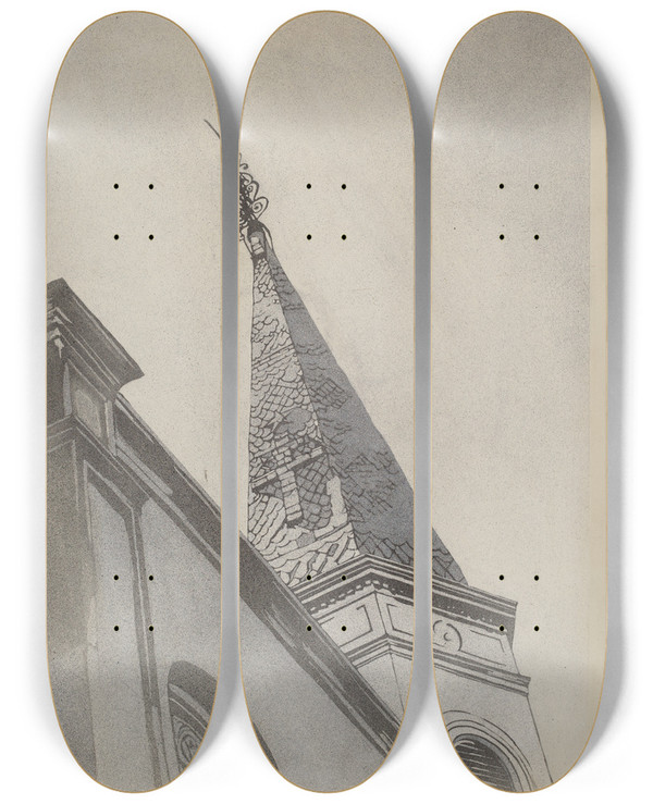 Triptych art skateboard deck of Arelia Arbo Wrought Iron Ornament by Arelia Arbo