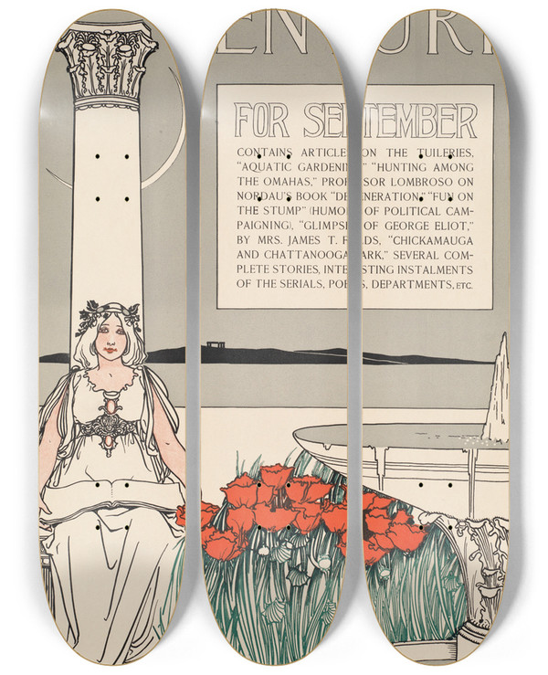 Triptych art skateboard deck of George Wharton Edwards The Century For September_2 by George Wharton Edwards (1859-1950)