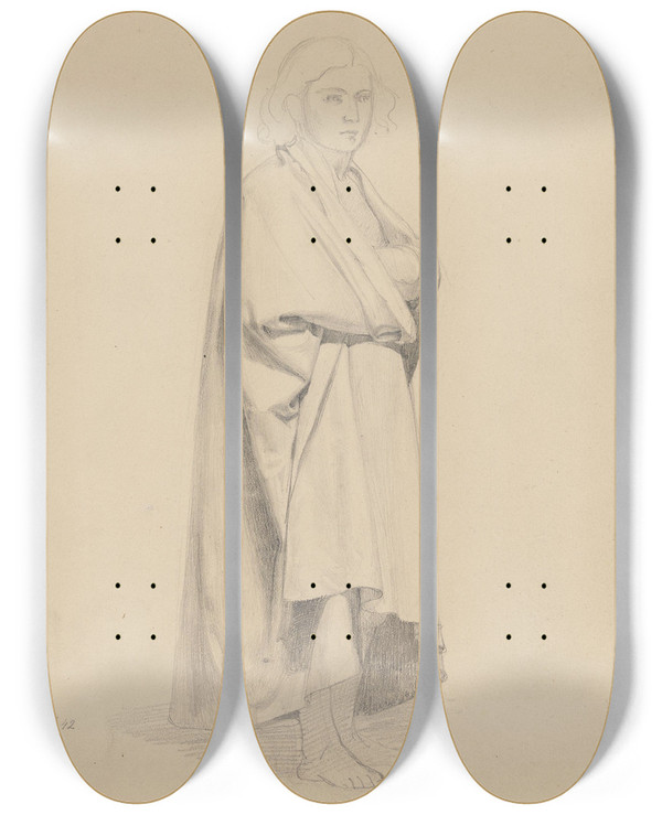 Triptych art skateboard deck of Adolph Tidemand Stende Ung Mann Draperistudie_1 by Adolph Tidemand (1814-1876)
