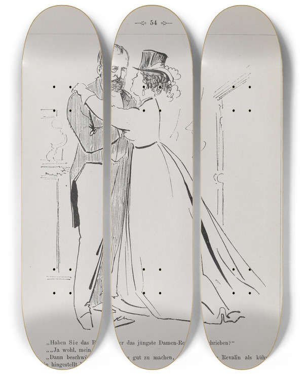 Triptych art skateboard deck of Karel Klic Bilderbuch Fur Hagestolze Pl054 by Karel Klic (1841-1926)