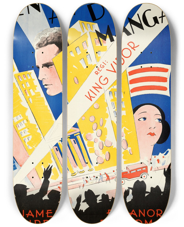 Triptych art skateboard deck of Eric Rohman The Crowd by Eric Rohman (1891-1949)