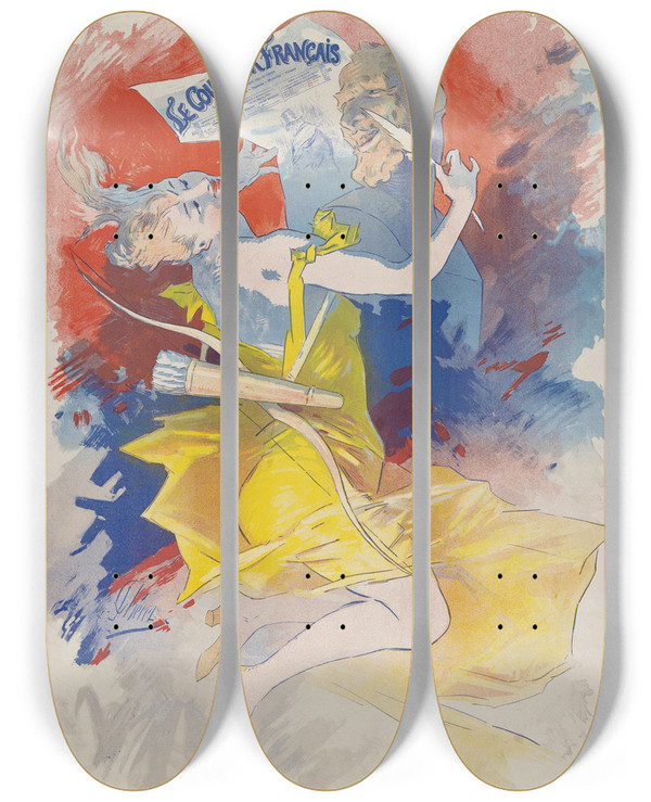 Triptych art skateboard deck of Jules Chret Courrier Franais by Jules Cheret (1836-1932)