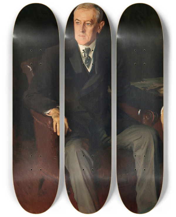 Triptych art skateboard deck of John Singer Sargent Portrait Of Woodrow Wilson by John Singer Sargent (1856-1925)