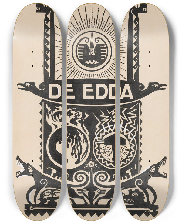 Triptych art skateboard deck of Gust Van De Wall Pern Frans Berding De Edda 1911 by Gust van de Wall Pern (1877-1911)