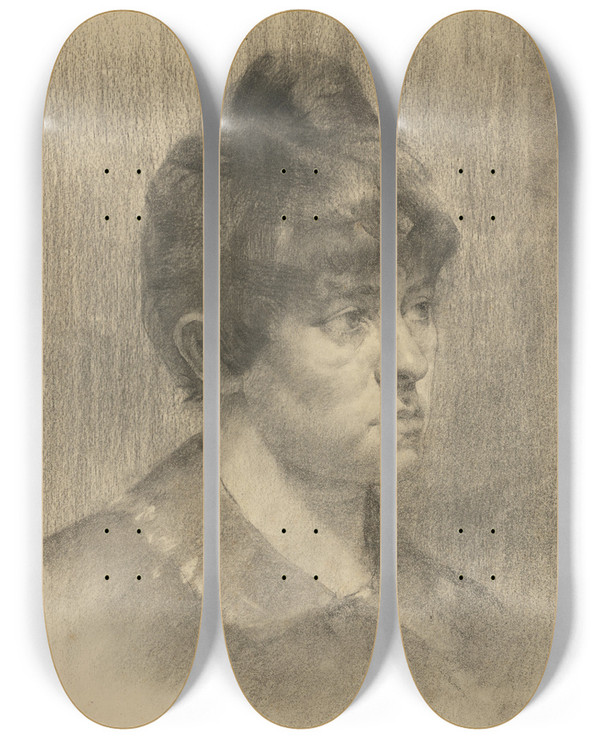 Triptych art skateboard deck of Kos Aranyossy Podobize Zamyslenej Eny by kos Aranyossy