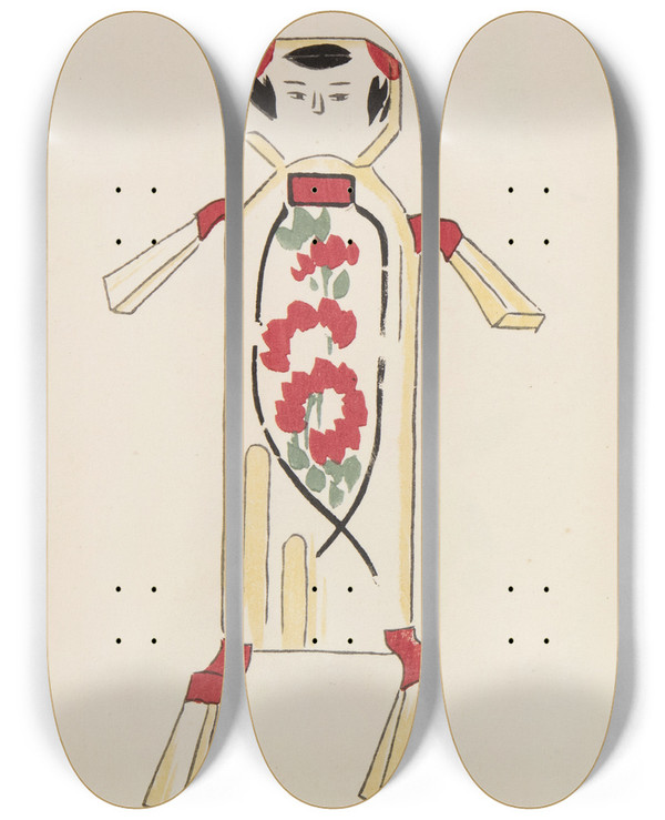 Triptych art skateboard deck of Shimizu Seif Unai No Tomo Pl 173 by Shimizu Seifu (1851-1913)