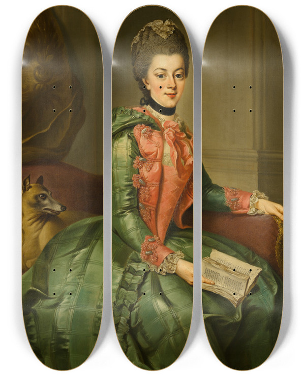 Triptych art skateboard deck of Johann Georg Ziesenis Portrait Of Princess Frederika Sophia Wilhelmina by Johann Georg Ziesenis (1716-1776)
