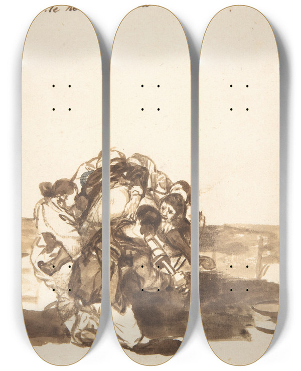 Triptych art skateboard deck of Francisco De Goya Revenge On Constable Lampios by Francisco de Goya (1746-1828)