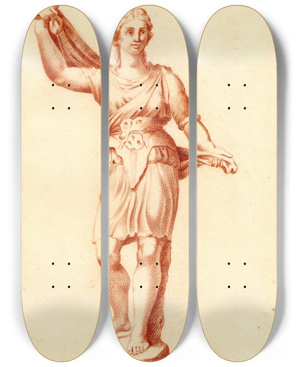 Triptych art skateboard deck of Cornelis Pronk Beeld Van Atalanta by Cornelis Pronk (1691-1759)