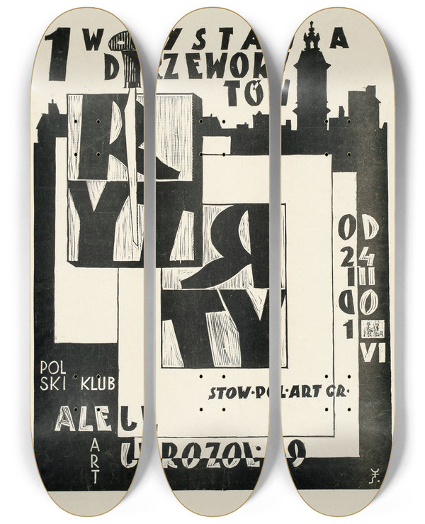 Triptych art skateboard deck of Tadeusz Cielewski 1 Wystawa Drzeworytw Ryt Od 24 Iii Do 1 Vi by Tadeusz Cieslewski (1895-1944)