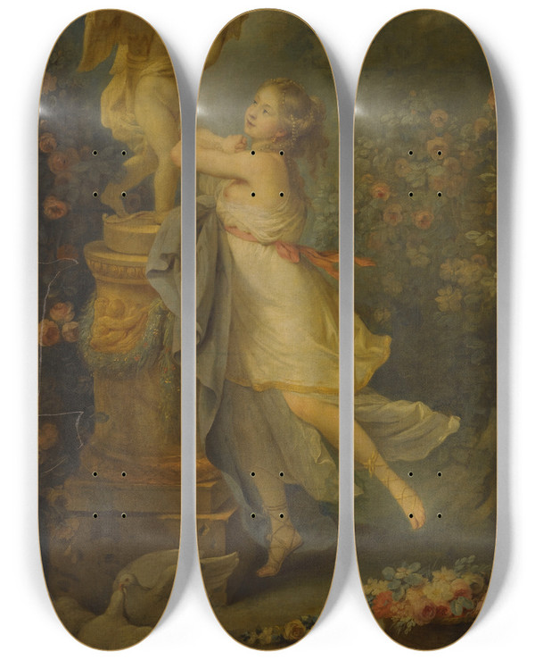 Triptych art skateboard deck of Antoinefranois Callet A Young Lady Before A Statue Of Cupid by Antoine-Franois Callet (1741-1823)