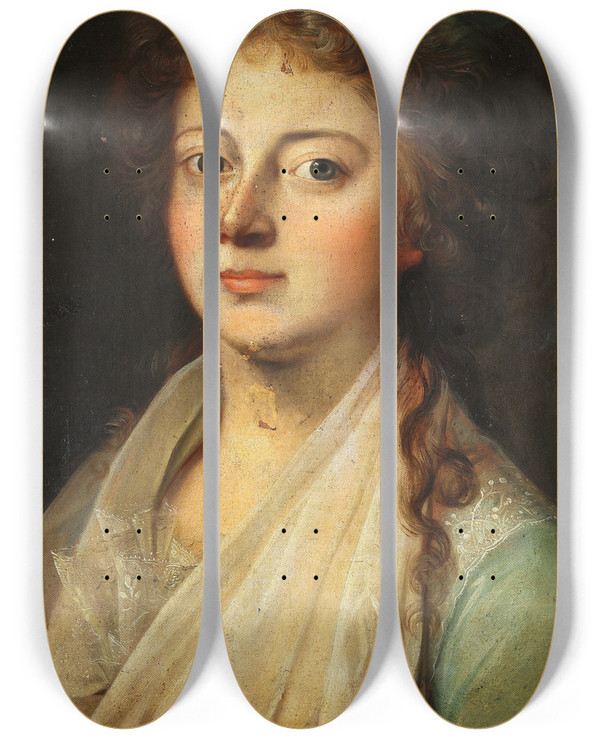 Triptych art skateboard deck of Jens Juel Portrait Of Queen Marie Sophie Frederikke by Jens Juel (1745-1802)
