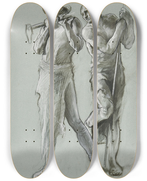 Triptych art skateboard deck of Edwin Austin Abbey Figure Study For The Spirit Of Vulcan Genius Of The Workers In Iron And Steel Lunette In The Rotunda Of The Pennsylvania State Capitol Atharrisburg_1 by Edwin Austin Abbey (1852-1911)