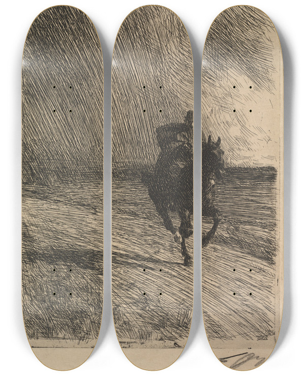 Triptych art skateboard deck of Anders Zorn Storm by Anders Zorn (1860-1920)