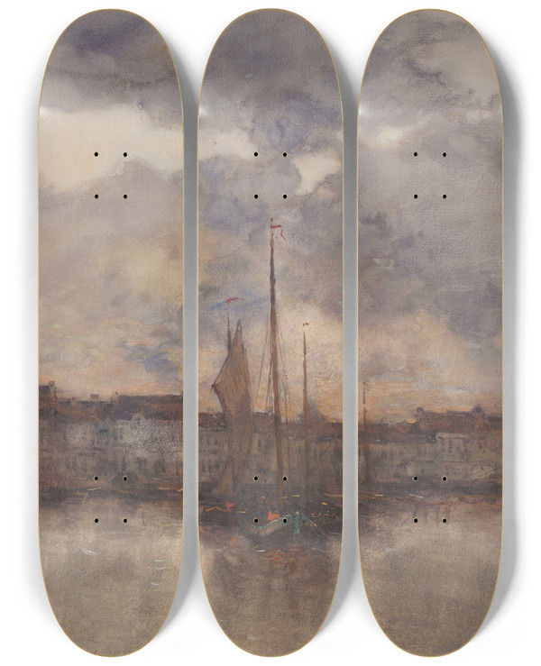 Triptych art skateboard deck of Frantz Binj Evening by Frantz Binje