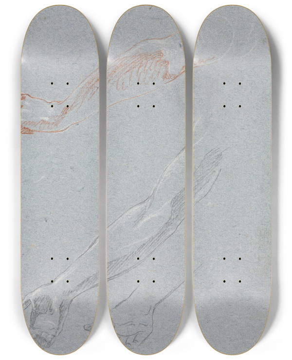 Triptych art skateboard deck of Francesco Lorenzi Study Of Hands And Arms by Francesco Lorenzi (1723-1787)