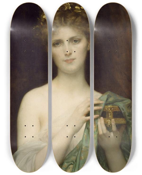 Triptych art skateboard deck of Alexandre Cabanel Pandora by Alexandre Cabanel (1823-1889)