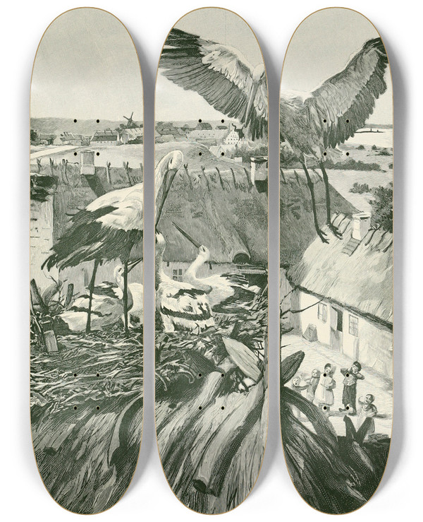 Triptych art skateboard deck of Hans Tegner Fairy Tales And Stories Pl19 by Hans Tegner (1853-1932)