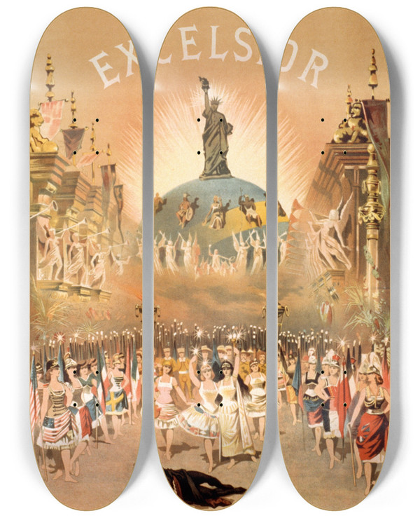Triptych art skateboard deck of Forbes Co Excelsior_1 by Forbes Co (19-20-)