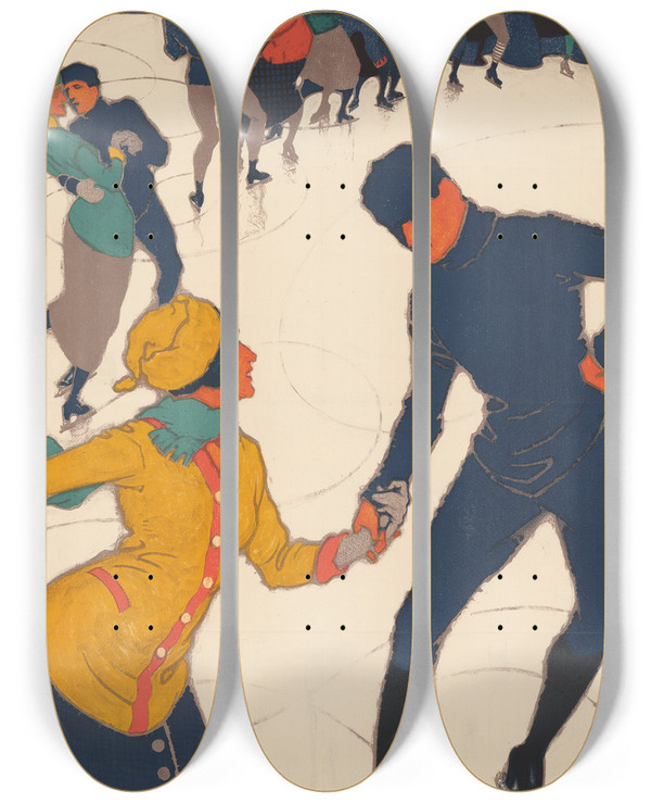 Triptych art skateboard deck of Burkhard Mangold Winter In Davos by Burkhard Mangold (1873-1950)