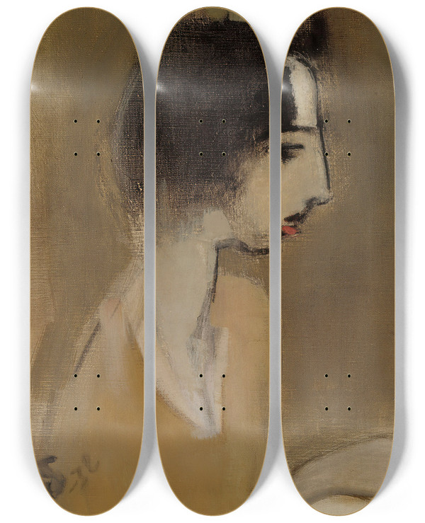 Triptych art skateboard deck of Helene Schjerfbeck Profile Of A Woman From Memory by Helene Schjerfbeck (1862-1946)