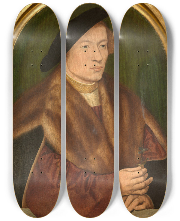 Triptych art skateboard deck of Barthel Bruyn The Elder Portrait Of A Young Man by Barthel Bruyn The Elder (1493-1555)