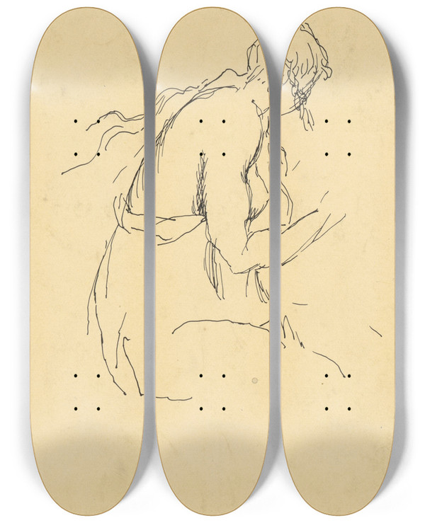 Triptych art skateboard deck of Jn Novk Polfigra Mladej Eny by Jan Novak (1921-1944)
