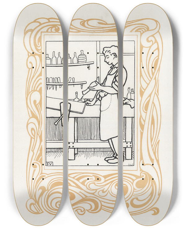 Triptych art skateboard deck of Flix Vallotton Lameublement by Felix Vallotton (1865-1925)