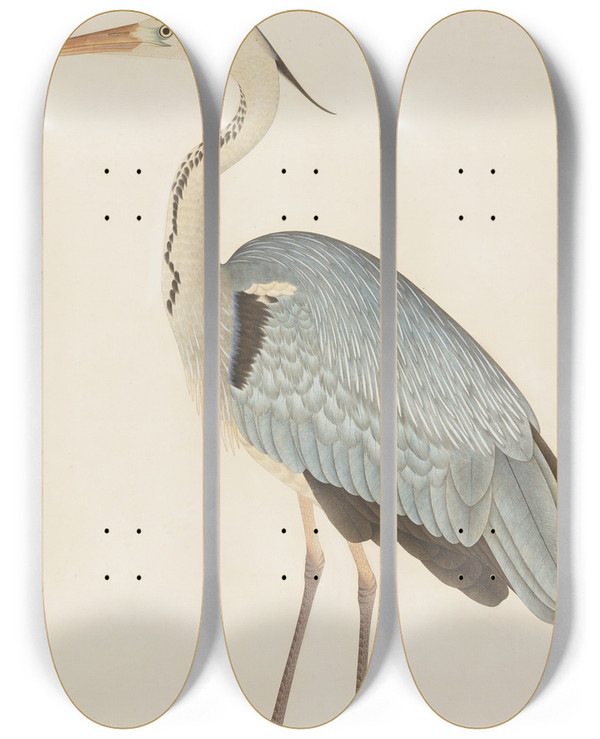 Triptych art skateboard deck of Ram Das Grey Heron by Ram Das (18-)