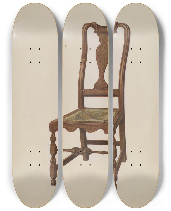Triptych art skateboard deck of Regina Henderer Chair by Regina Henderer