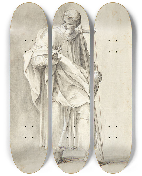 Triptych art skateboard deck of Matthus Gundelach Jesus Og De 12 Apostle Thomas by Matthaus Gundelach (1566-1653)