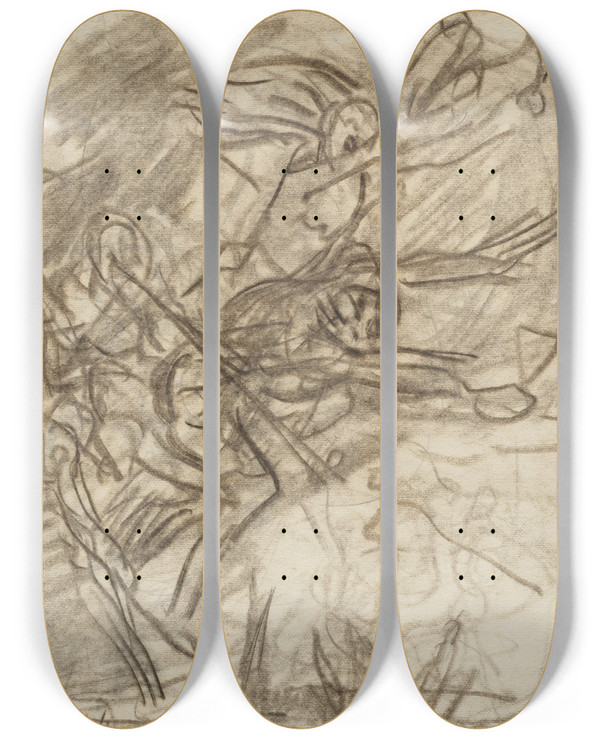 Triptych art skateboard deck of Auguste Louis Lepre La Mort Et Les Passions Fondant Sur La Terre_2 by Auguste Louis Lepere (1849-1918)