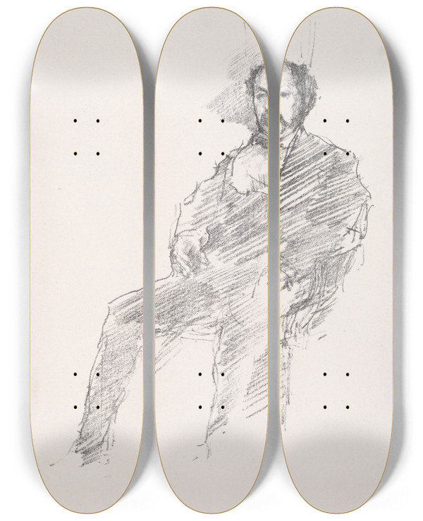 Triptych art skateboard deck of James Abbott Mcneill Whistler The Doctor by James Abbott Mcneill Whistler (1834-1903)