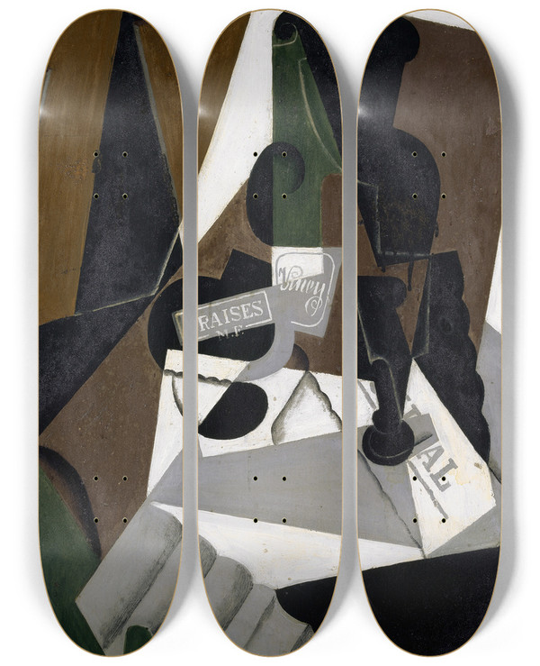 Triptych art skateboard deck of Juan Gris The Pot Of Strawberry Jam by Juan Gris (1887-1927)